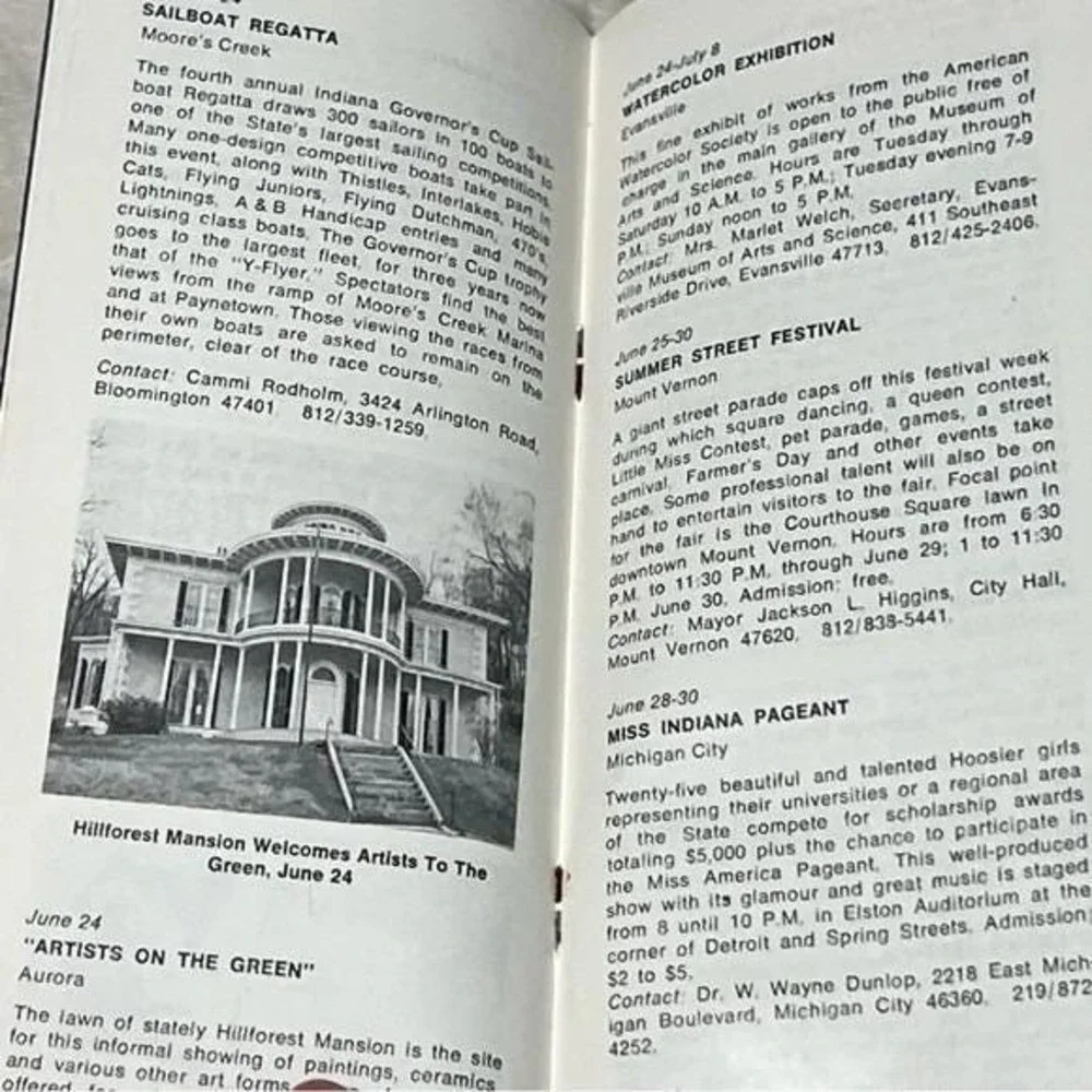 Indiana Summer Calendar of Events June - August 1973 Vintage Brochure